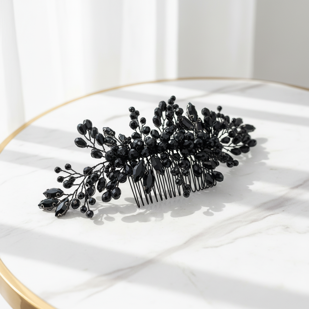 Haarkamm Schwarz – Glasschliffperlen | Gothic & Elegant | ONDEGO®