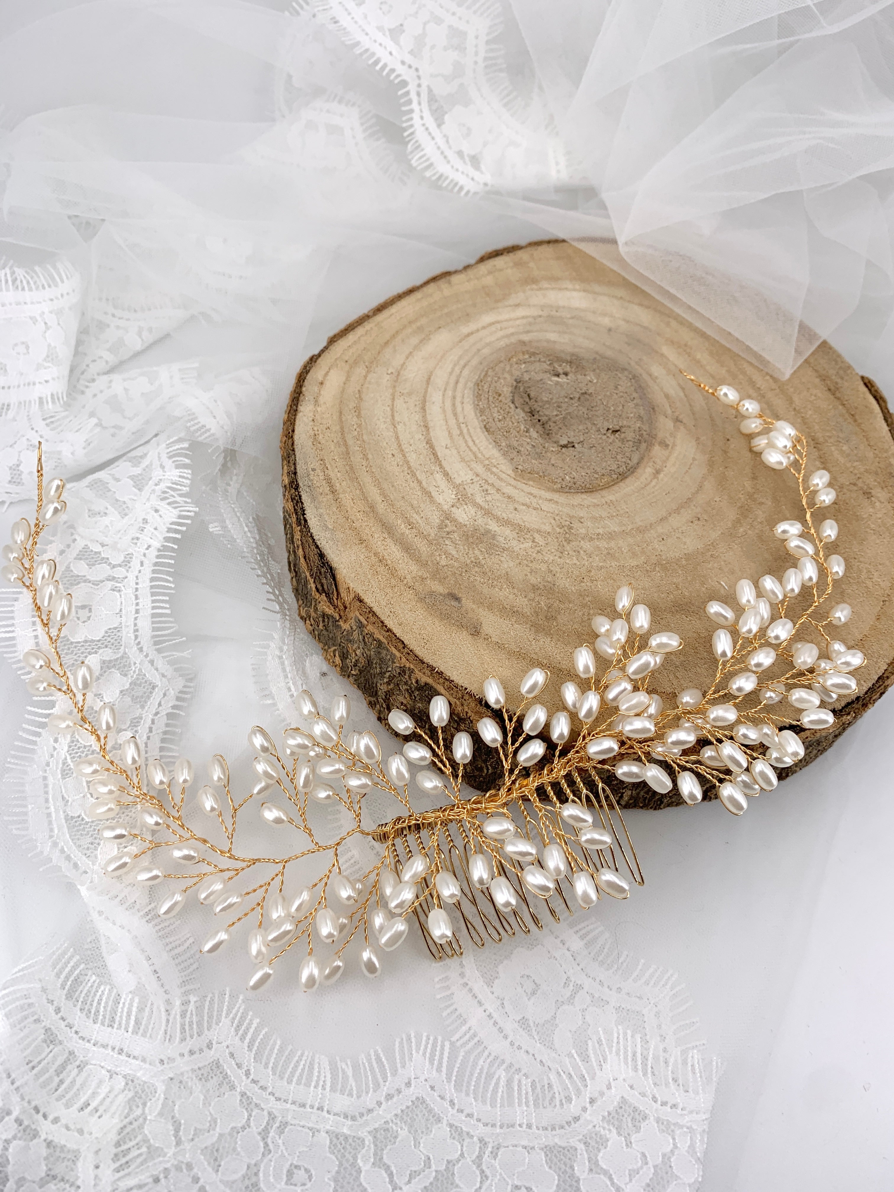 Haarkamm Leonie Gold – Ivory Perlen Haarschmuck | ONDEGO®