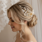 Haarkamm Leonie Gold – Ivory Perlen Haarschmuck | ONDEGO®