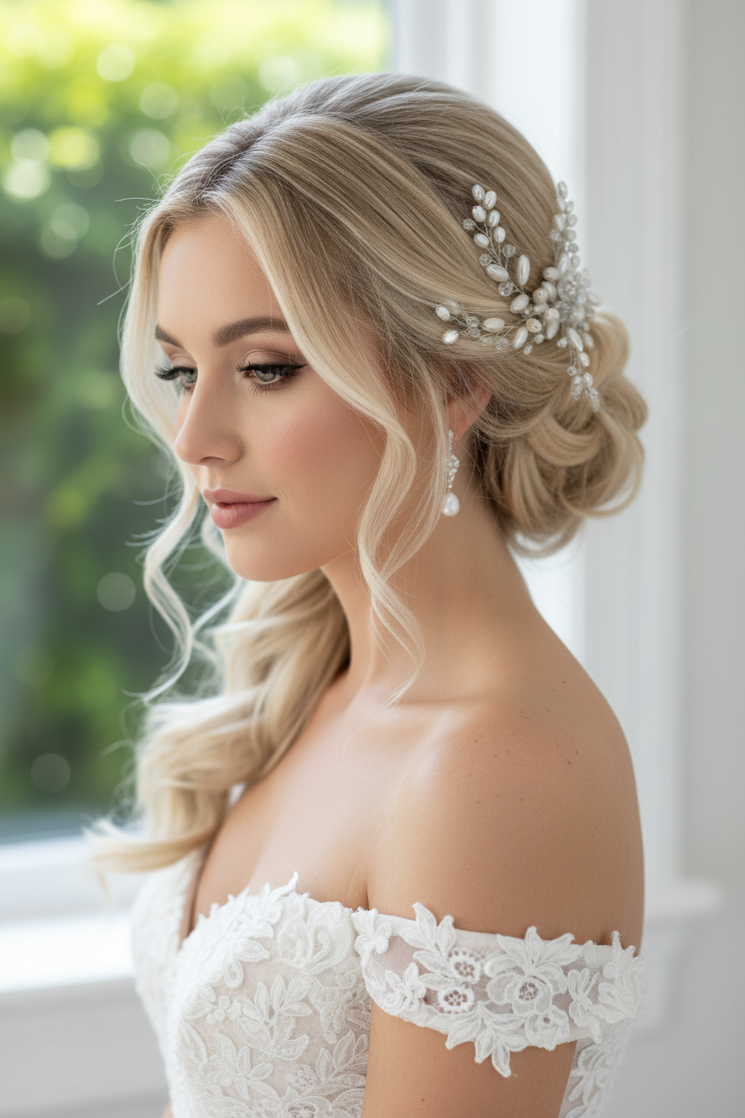 Haarkamm Ivory – Perlen & Kristall Haarschmuck in Silber | ONDEGO®