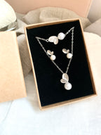 Perlen Silber Blätter Schmuckset – luxuriöses 3-teiliges Set mit Zirkonia | ONDEGO®