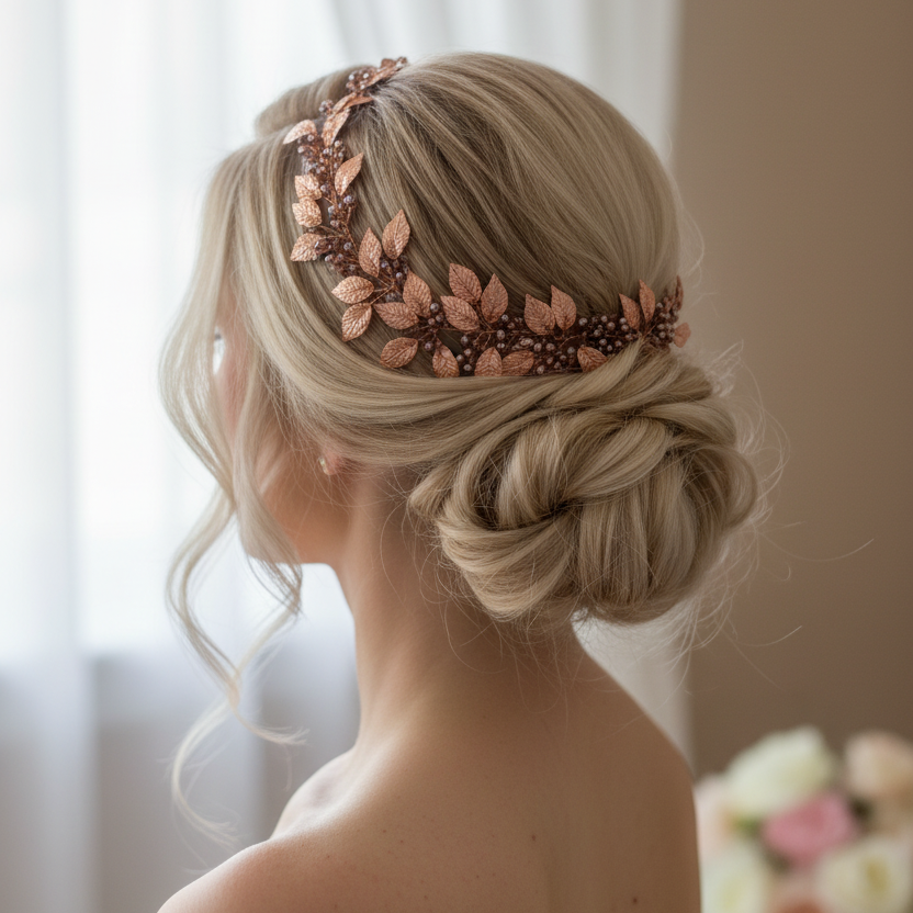 Vintage Haardraht Blätter Roségold – Brautschmuck mit Kristallen | ONDEGO®
