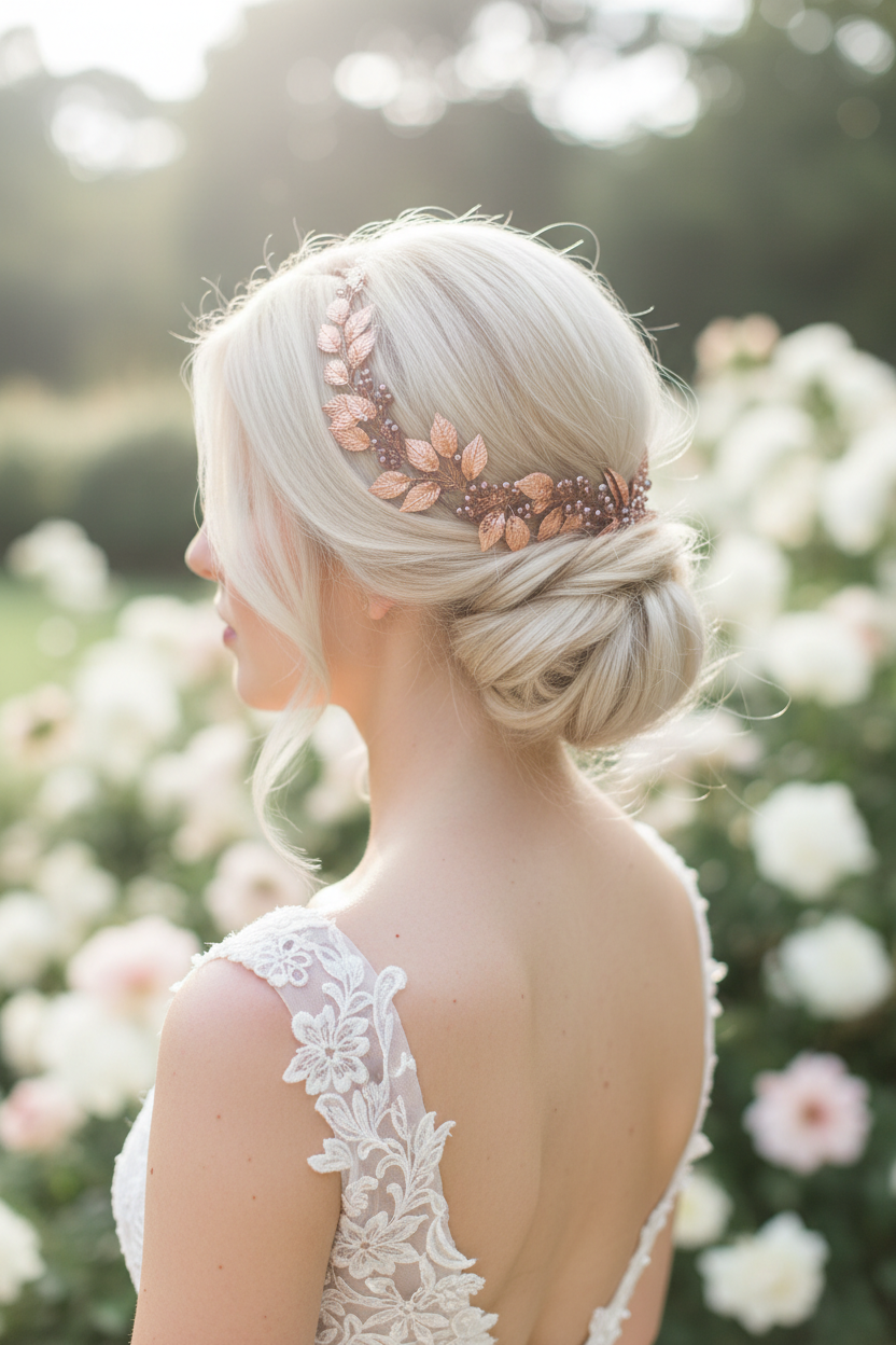 Vintage Haardraht Blätter Roségold – Brautschmuck mit Kristallen | ONDEGO®