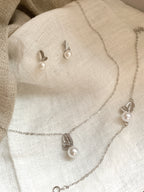 Perlen Silber Blätter Schmuckset – luxuriöses 3-teiliges Set mit Zirkonia | ONDEGO®