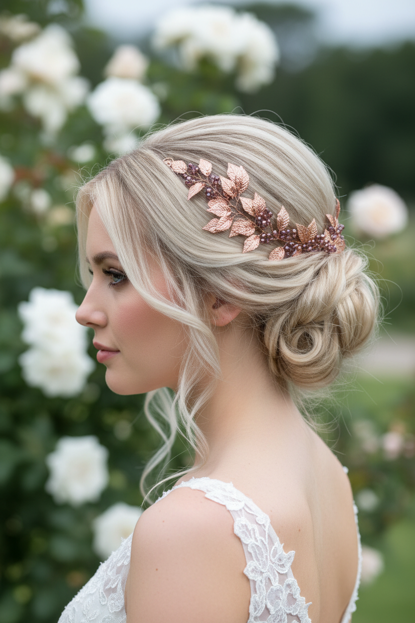 Vintage Haardraht Blätter Roségold – Brautschmuck mit Kristallen | ONDEGO®