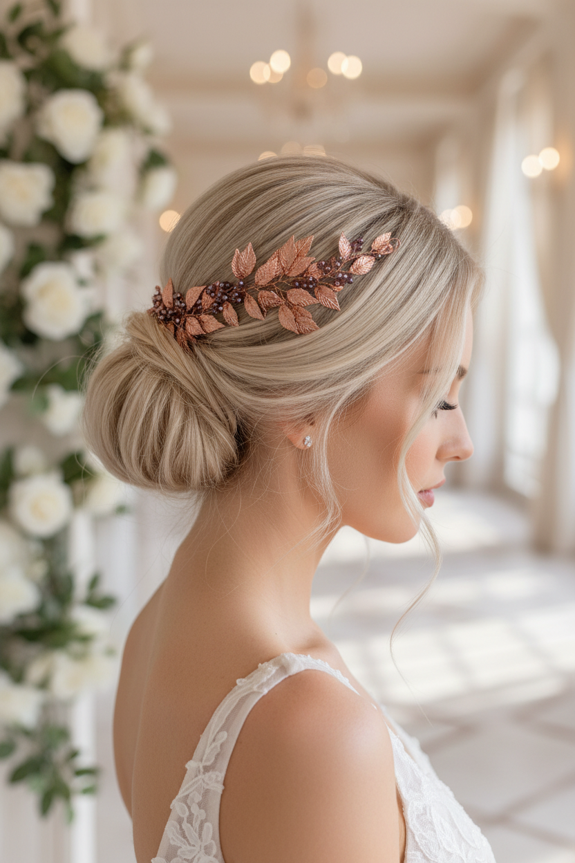Vintage Haardraht Blätter Roségold – Brautschmuck mit Kristallen | ONDEGO®