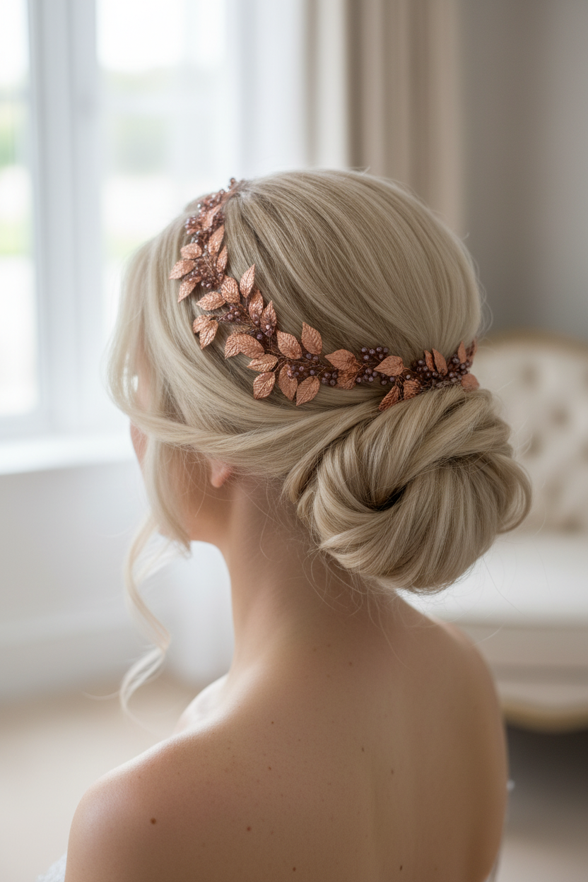 Vintage Haardraht Blätter Roségold – Brautschmuck mit Kristallen | ONDEGO®