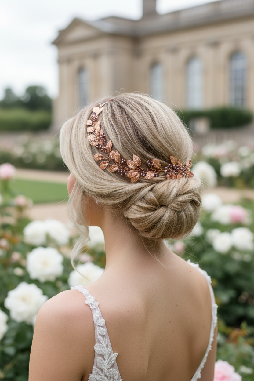 Vintage Haardraht Blätter Roségold – Brautschmuck mit Kristallen | ONDEGO®