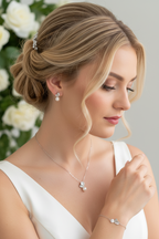 Perlen Silber Blätter Schmuckset – luxuriöses 3-teiliges Set mit Zirkonia | ONDEGO®