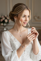Perlen Silber Blätter Schmuckset – luxuriöses 3-teiliges Set mit Zirkonia | ONDEGO®