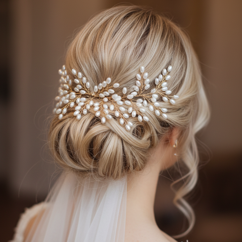 Haarkamm Aphrodite – Goldener Brautschmuck mit Ivory Perlen | ONDEGO®
