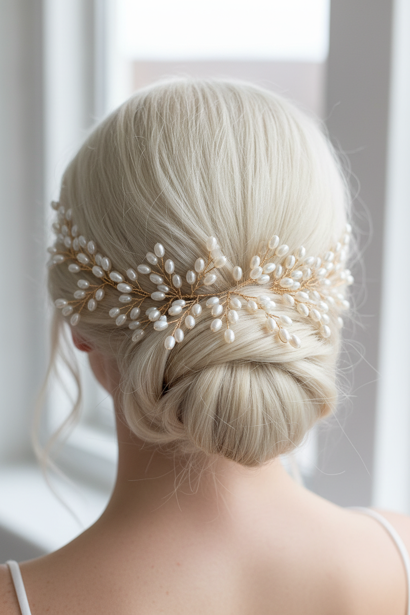Haarkamm Aphrodite – Goldener Brautschmuck mit Ivory Perlen | ONDEGO®
