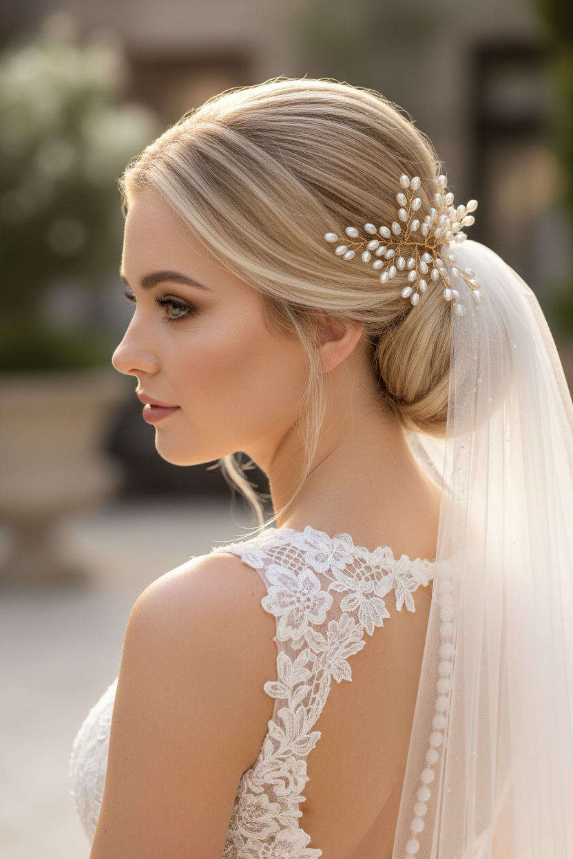 Haarkamm Aphrodite – Goldener Brautschmuck mit Ivory Perlen | ONDEGO®