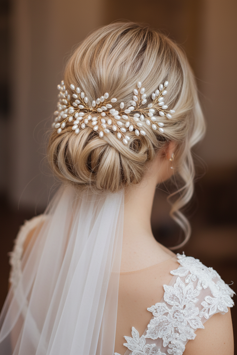 Haarkamm Aphrodite – Goldener Brautschmuck mit Ivory Perlen | ONDEGO®