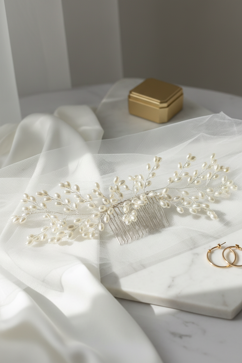 Haarkamm Vivi – Silber Haarschmuck mit Ivory Perlen | ONDEGO®