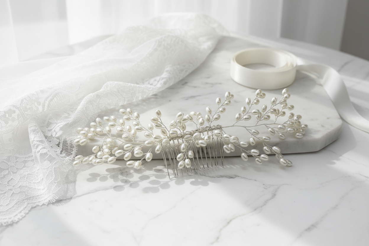 Haarkamm Vivi – Silber Haarschmuck mit Ivory Perlen | ONDEGO®