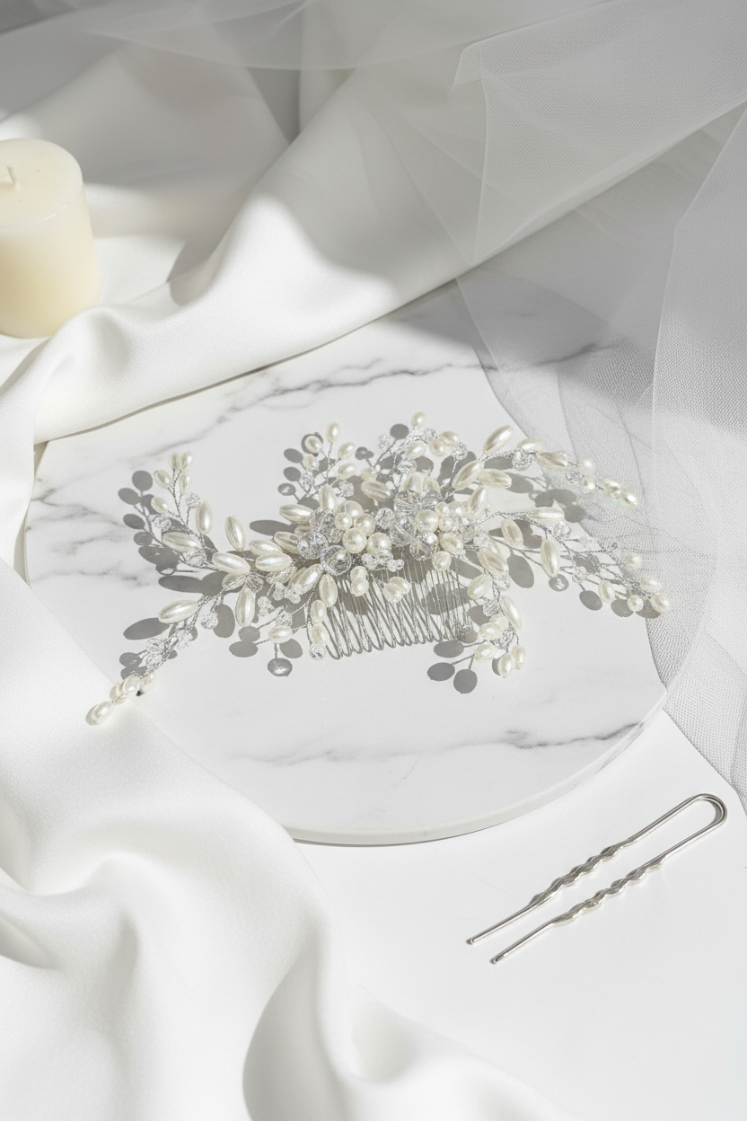 Haarkamm Ivory – Perlen & Kristall Haarschmuck in Silber | ONDEGO®