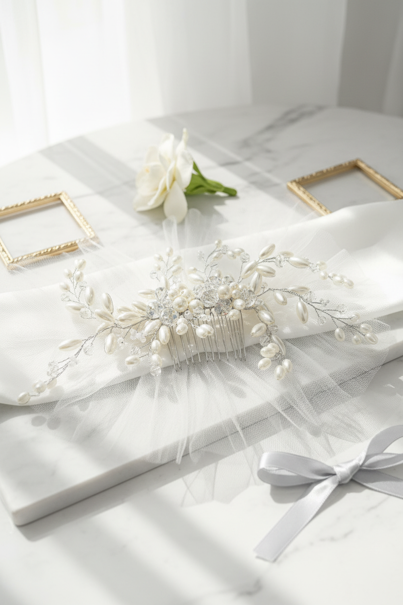Haarkamm Ivory – Perlen & Kristall Haarschmuck in Silber | ONDEGO®