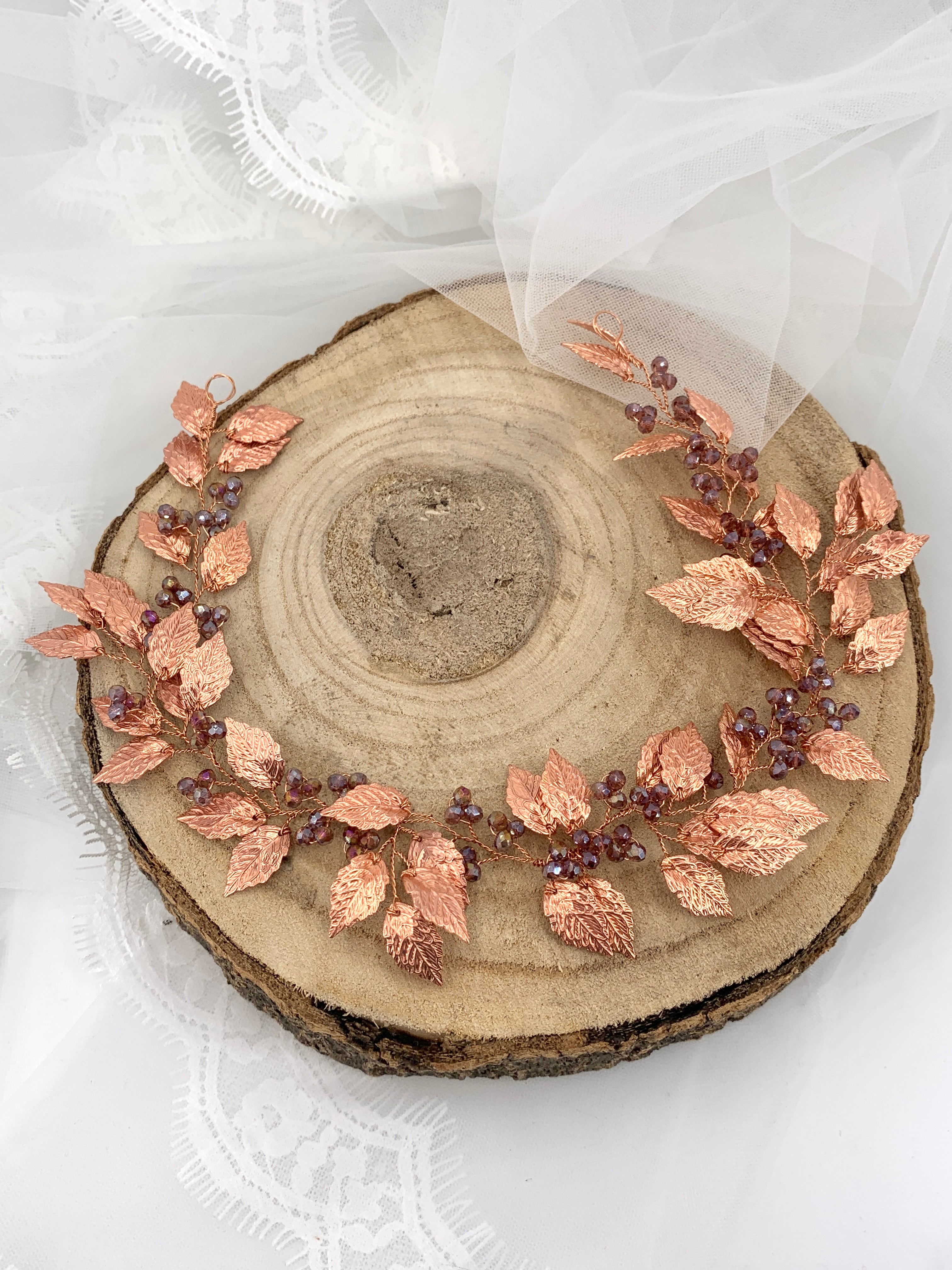 Vintage Haardraht Blätter Roségold – Brautschmuck mit Kristallen | ONDEGO®