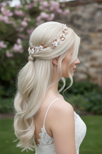 3D Blüten Haardraht Roségold – Brauthaarschmuck mit Perlen & Strass | ONDEGO®