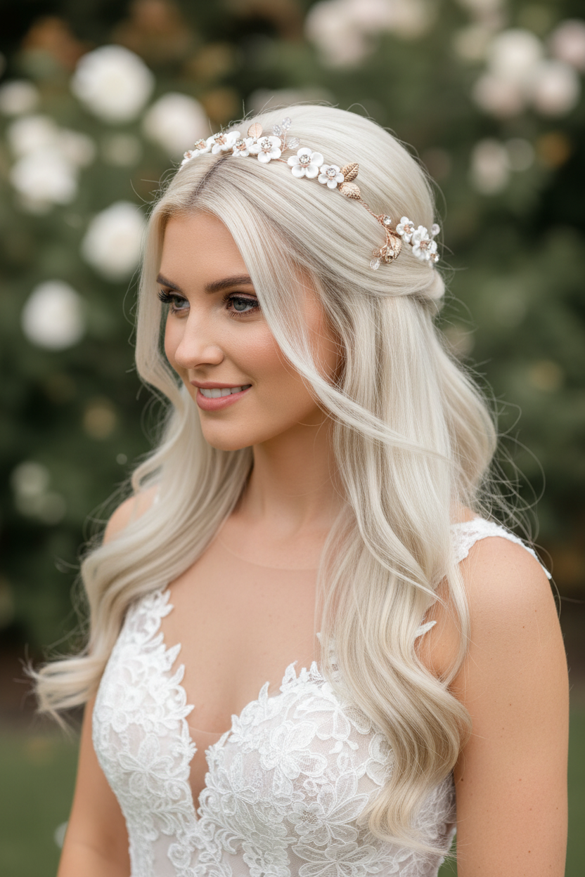 3D Blüten Haardraht Roségold – Brauthaarschmuck mit Perlen & Strass | ONDEGO®