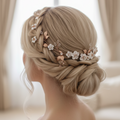 3D Blüten Haardraht Roségold – Brauthaarschmuck mit Perlen & Strass | ONDEGO®