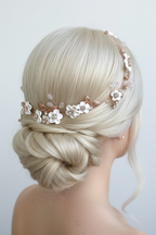 3D Blüten Haardraht Roségold – Brauthaarschmuck mit Perlen & Strass | ONDEGO®