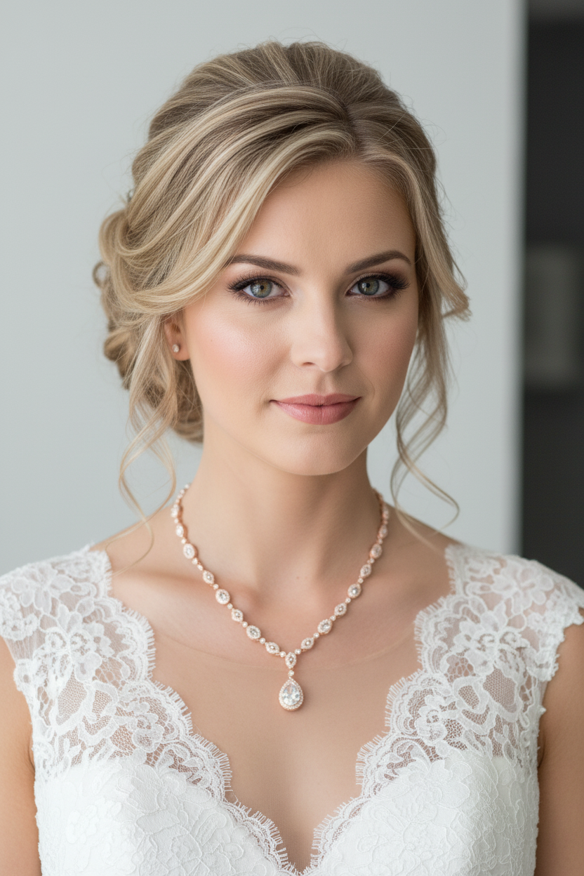 Brautschmuck mit Zirkonia – Rückenkette mit Halskette, Ohrringe oder Armband | Roségold | ONDEGO®
