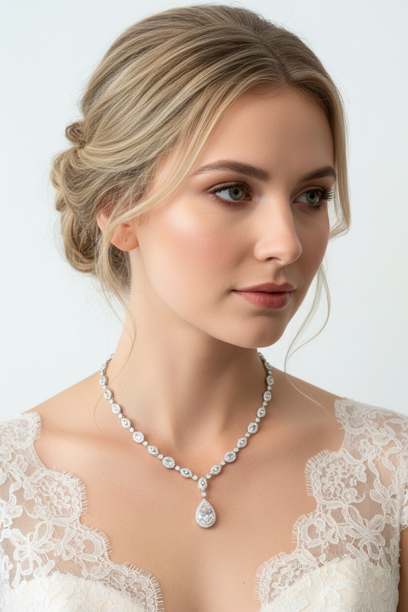 Brautschmuck mit Zirkonia – Rückenkette mit Halskette, Ohrringe oder Armband | Silber | ONDEGO®