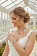 Brautschmuck Set Perlen Weiß – 3-teilig Kette, Armband & Ohrringe mit Strass | ONDEGO®