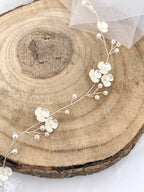 3D Haardraht Silber mit Blüten & Perlen – Brautschmuck Haarschmuck Hochzeit Ivory – ONDEGO®
