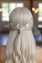 3D Haardraht Silber mit Blüten & Perlen – Brautschmuck Haarschmuck Hochzeit Ivory – ONDEGO®