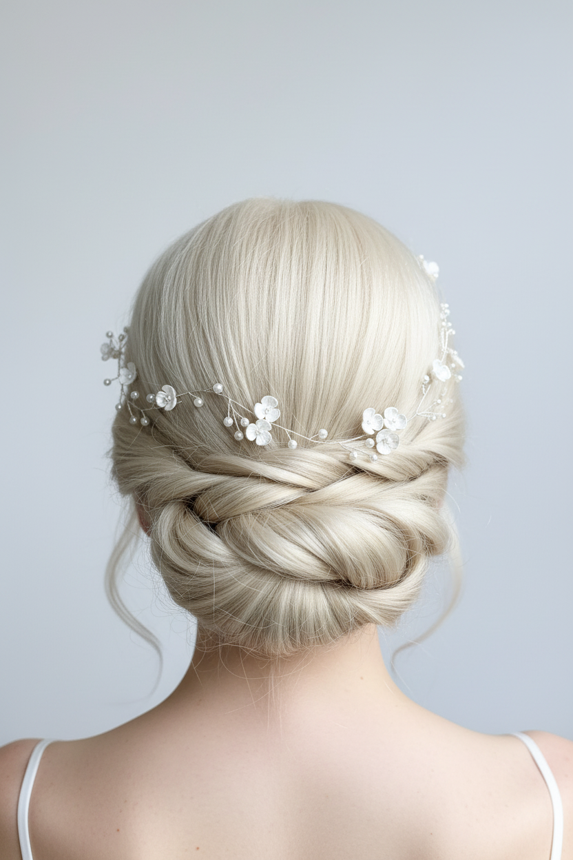 3D Haardraht Silber mit Blüten & Perlen – Brautschmuck Haarschmuck Hochzeit Ivory – ONDEGO®