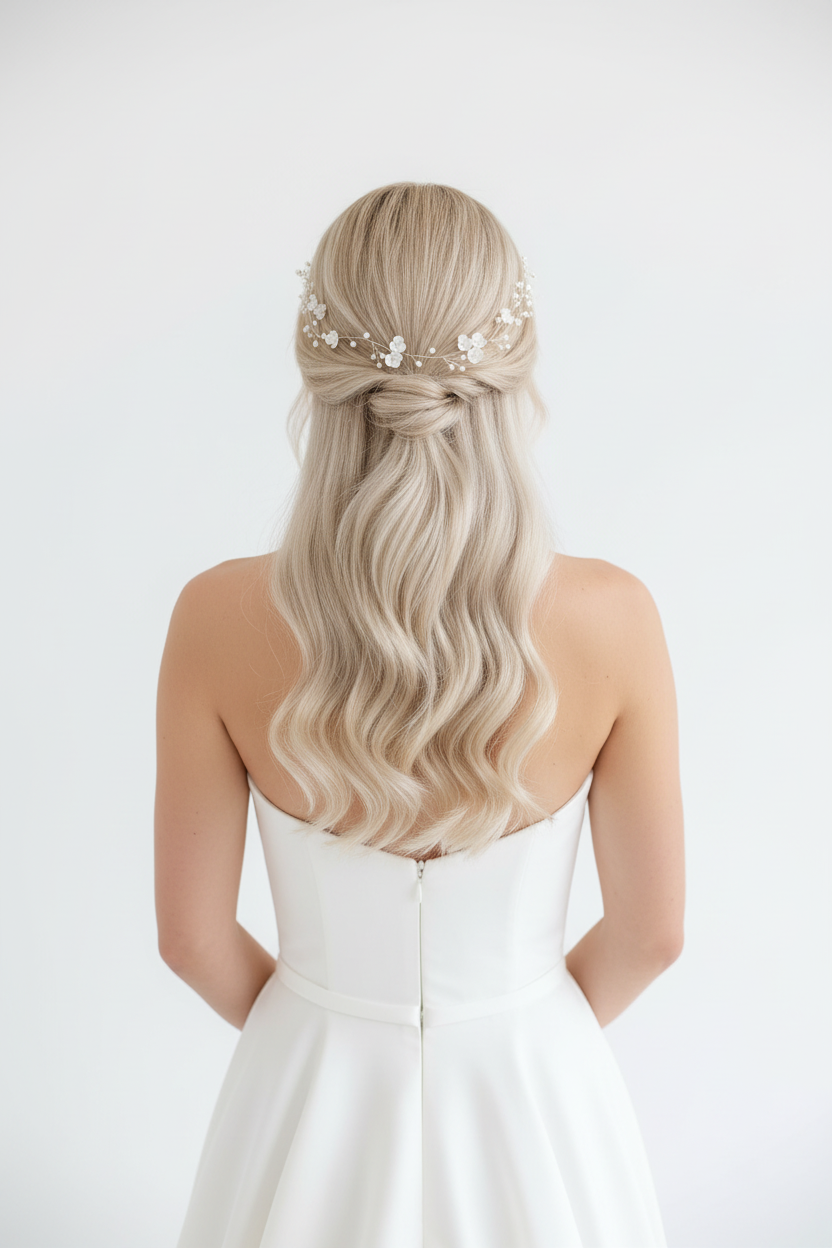 3D Haardraht Silber mit Blüten & Perlen – Brautschmuck Haarschmuck Hochzeit Ivory – ONDEGO®