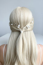 3D Haardraht Silber mit Blüten & Perlen – Brautschmuck Haarschmuck Hochzeit Ivory – ONDEGO®