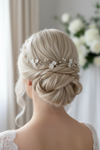 3D Haardraht Silber mit Blüten & Perlen – Brautschmuck Haarschmuck Hochzeit Ivory – ONDEGO®