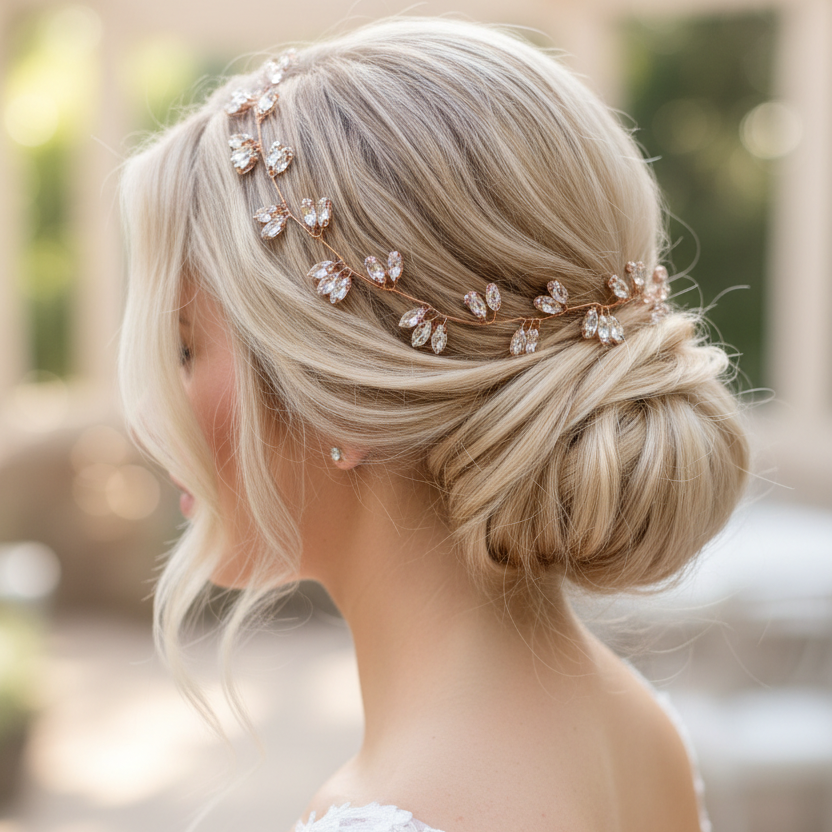 Haardraht Gold Silber Rosegold – Strass Brautschmuck flexibel – Haarschmuck Hochzeit | ONDEGO®