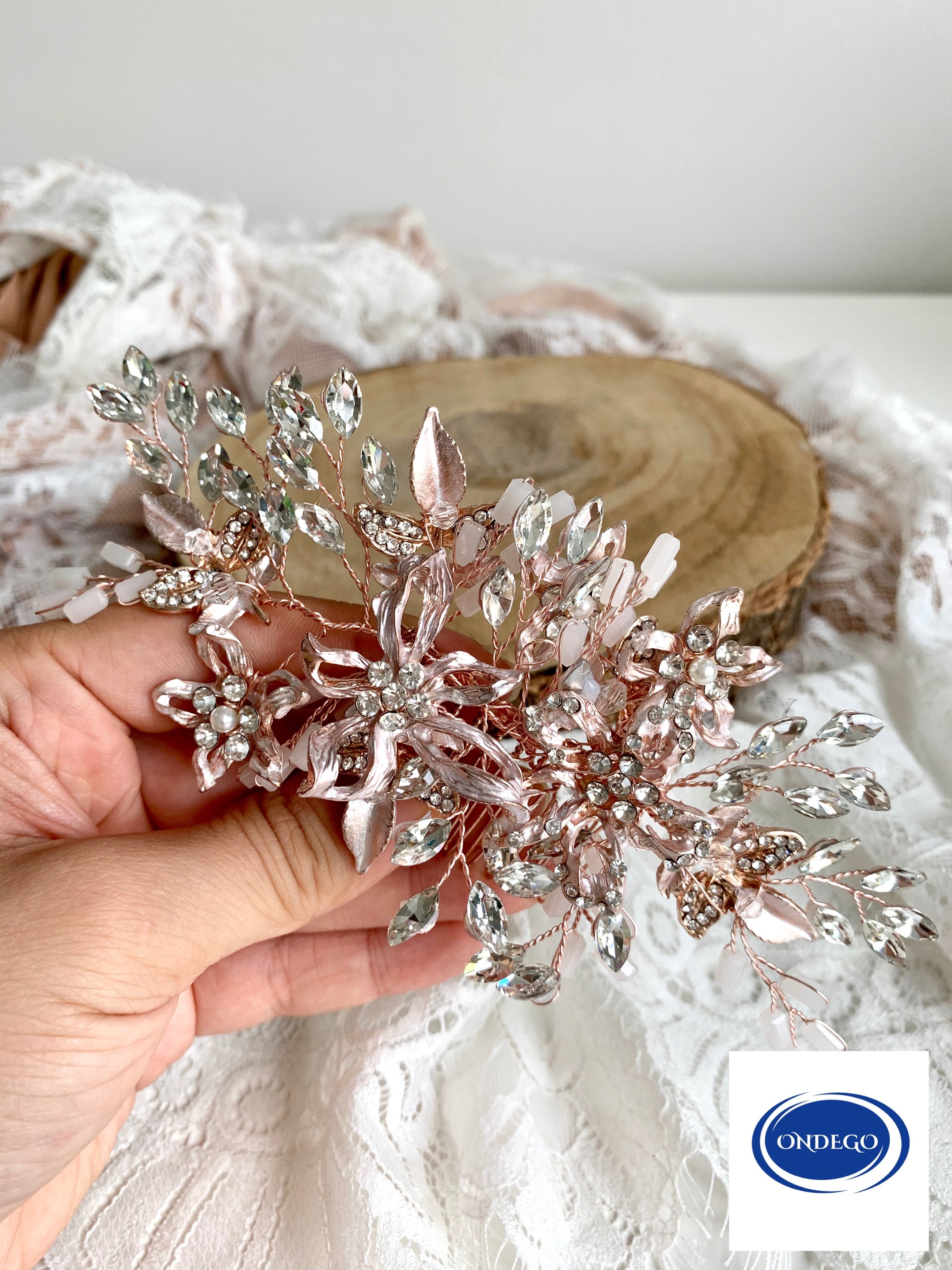 Haarkamm Rosa – Roségold Haarschmuck mit Perlen | ONDEGO®