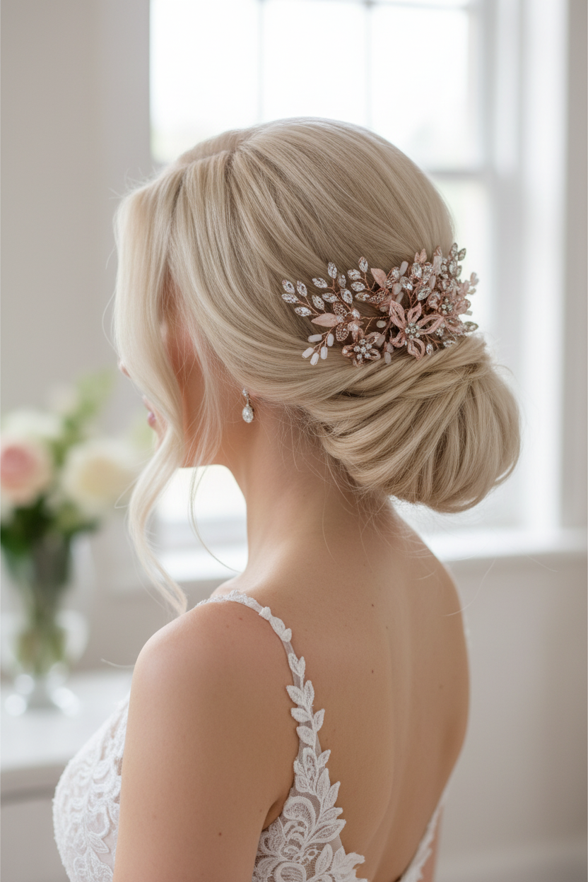 Haarkamm Rosa – Roségold Haarschmuck mit Perlen | ONDEGO®
