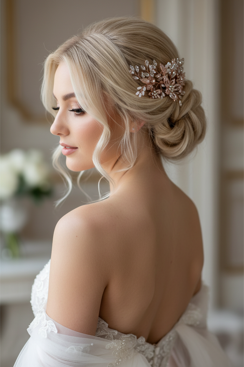 Haarkamm Rosa – Roségold Haarschmuck mit Perlen | ONDEGO®
