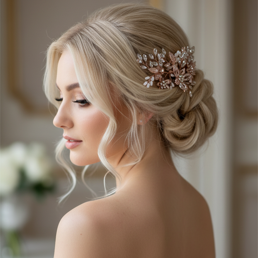 Haarkamm Rosa – Roségold Haarschmuck mit Perlen | ONDEGO®