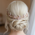 Haardraht Roségold – Perlen Strass Blüten Haarschmuck flexibel – Brautschmuck Diadem für Hochzeit Abiball Kommunion festliche Frisuren | ONDEGO®
