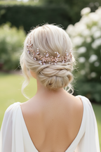 Haardraht Roségold – Perlen Strass Blüten Haarschmuck flexibel – Brautschmuck Diadem für Hochzeit Abiball Kommunion festliche Frisuren | ONDEGO®