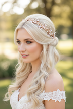 Haardraht Roségold – Perlen Strass Blüten Haarschmuck flexibel – Brautschmuck Diadem für Hochzeit Abiball Kommunion festliche Frisuren | ONDEGO®