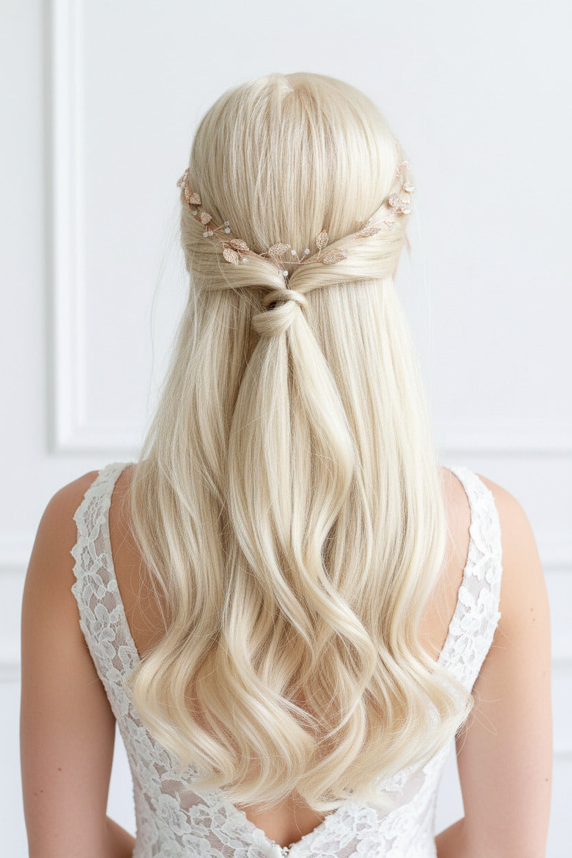 Haardraht Blätter helles Gold / Roségold | Federleichter Brautschmuck | ONDEGO®