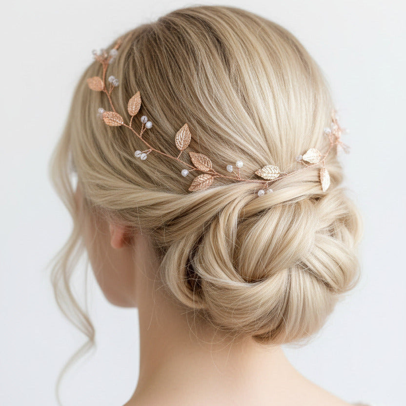 Haardraht Blätter helles Gold / Roségold | Federleichter Brautschmuck | ONDEGO®