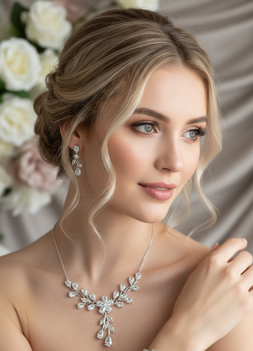 Zirkonia Blüten Schmuckset Silber – Collier, Ohrringe & Armband mit AAA+ Zirkonia | ONDEGO®