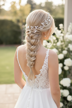 Silberner Haardraht mit Perlen & Blättern – Brautschmuck Hochzeit festlich elegant | ONDEGO®