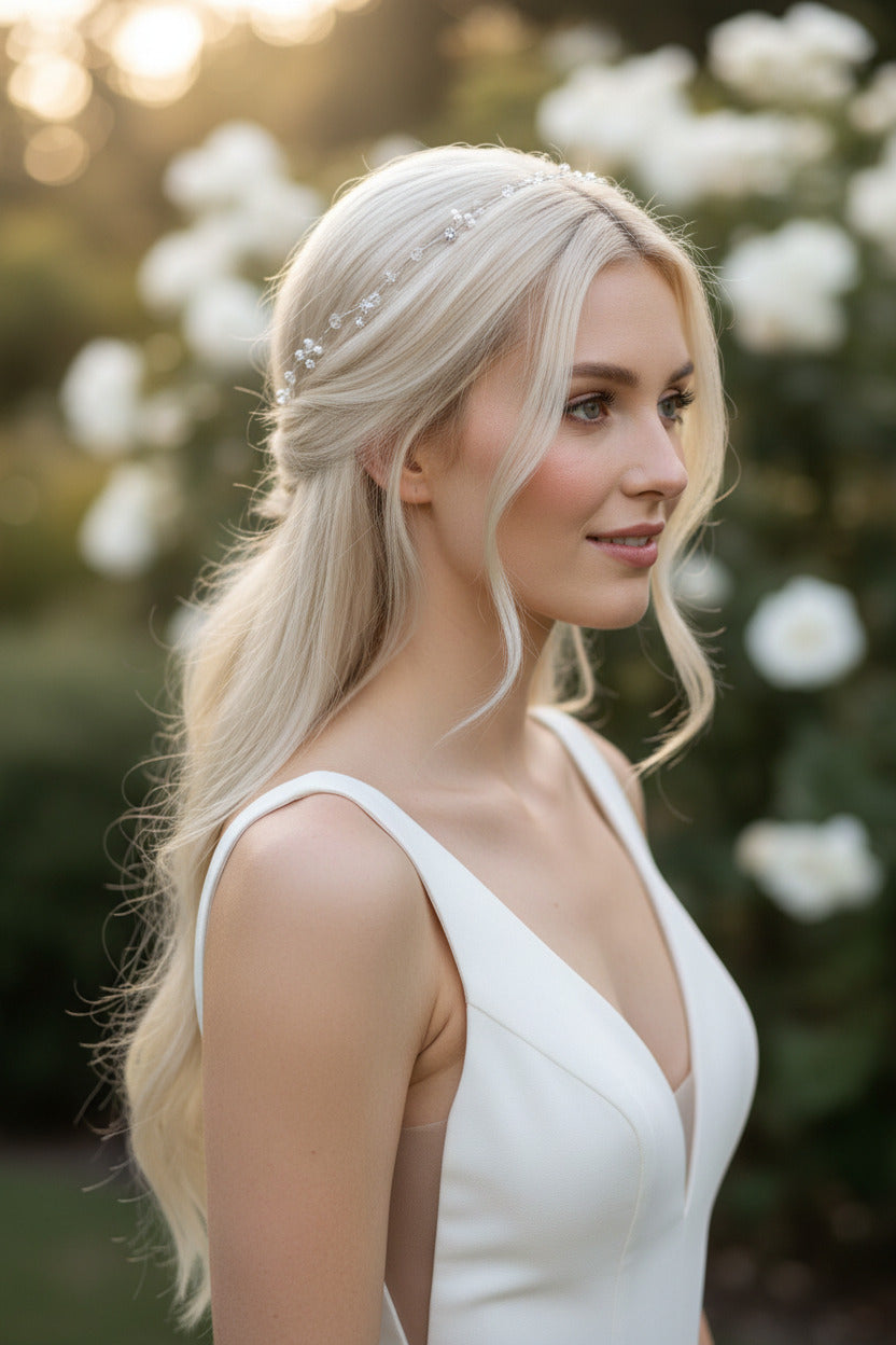 XXL Haardraht Perlen Silber – 80 cm | Brautschmuck Haarranke | ONDEGO®