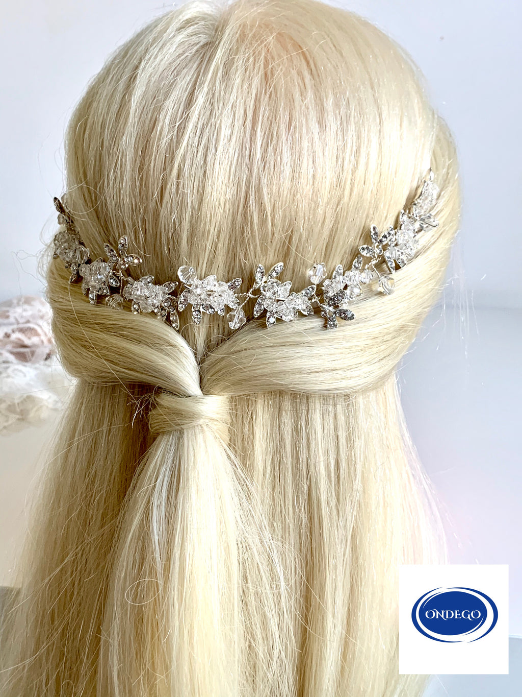 Strass Diadem Haardraht SILBER – Brautschmuck Haarranke für Hochzeit, Brautfrisur & festliche Anlässe | ONDEGO®